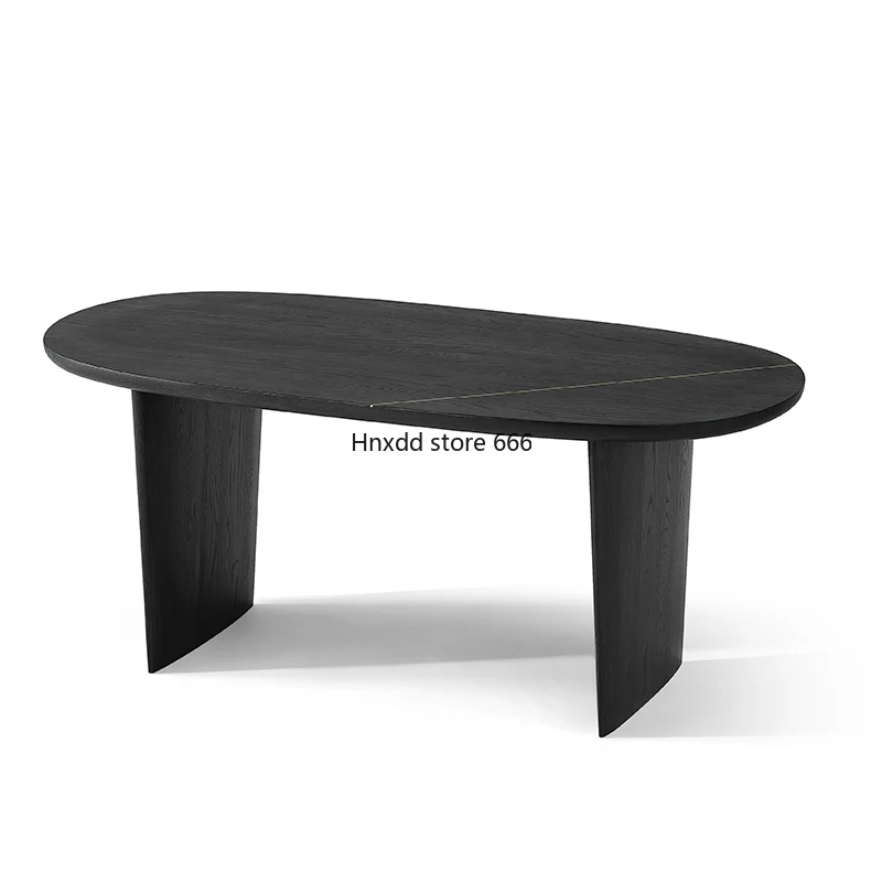 North American white oak oval solid wood black dining table and chair combination