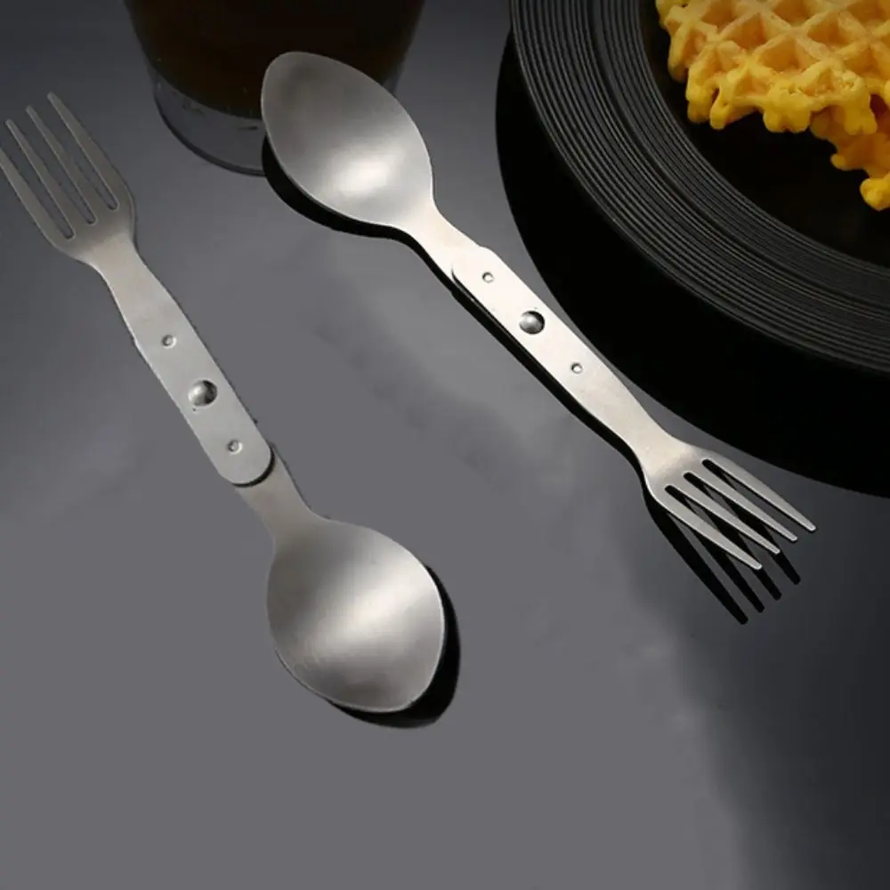 304 Stainless Steel 2-in-1 Foldable Fork Multifunctional Space-saving Portable Camping Spoon Silver Spoon & Fork Picnic