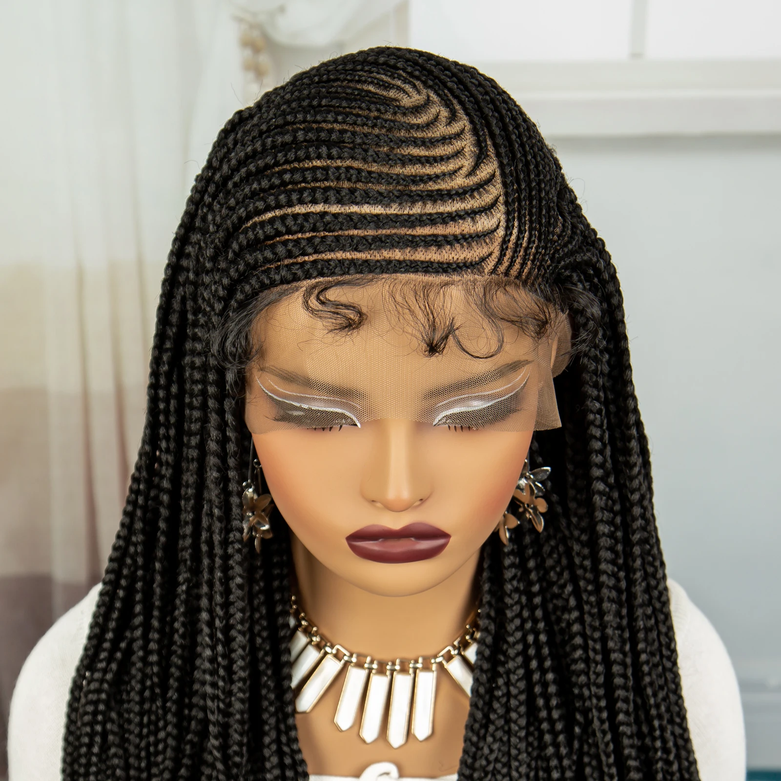 Parrucche intrecciate con Cornrow senza nodi da 36 pollici parrucca sintetica con trecce frontali in pizzo 13x6 per parrucche intrecciate da donna nere con i capelli del bambino