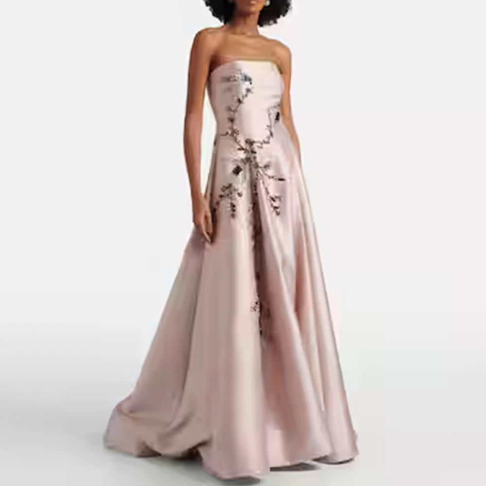

Modern Customized Evening Gown For Wedding A Line Formal Party Dress Floor Length Sleeveless Prom Dress Beading Saudi Dress