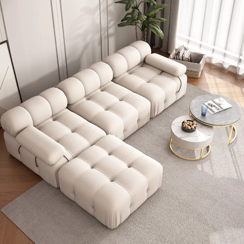 Fabric sofa chair small apartment living room soft sleeper light luxury buckle module comfortable combination