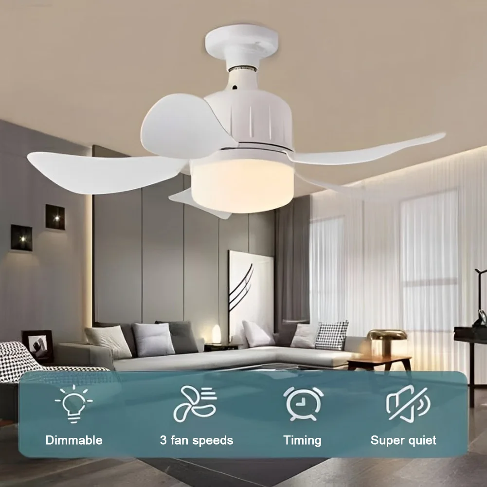 Ceiling Fan Lamp E27 Base Remote Control Chandelier Ceiling Fan 3 Colors Dimmable Light Bulb Fan with Socket for Kitchen Bedroom