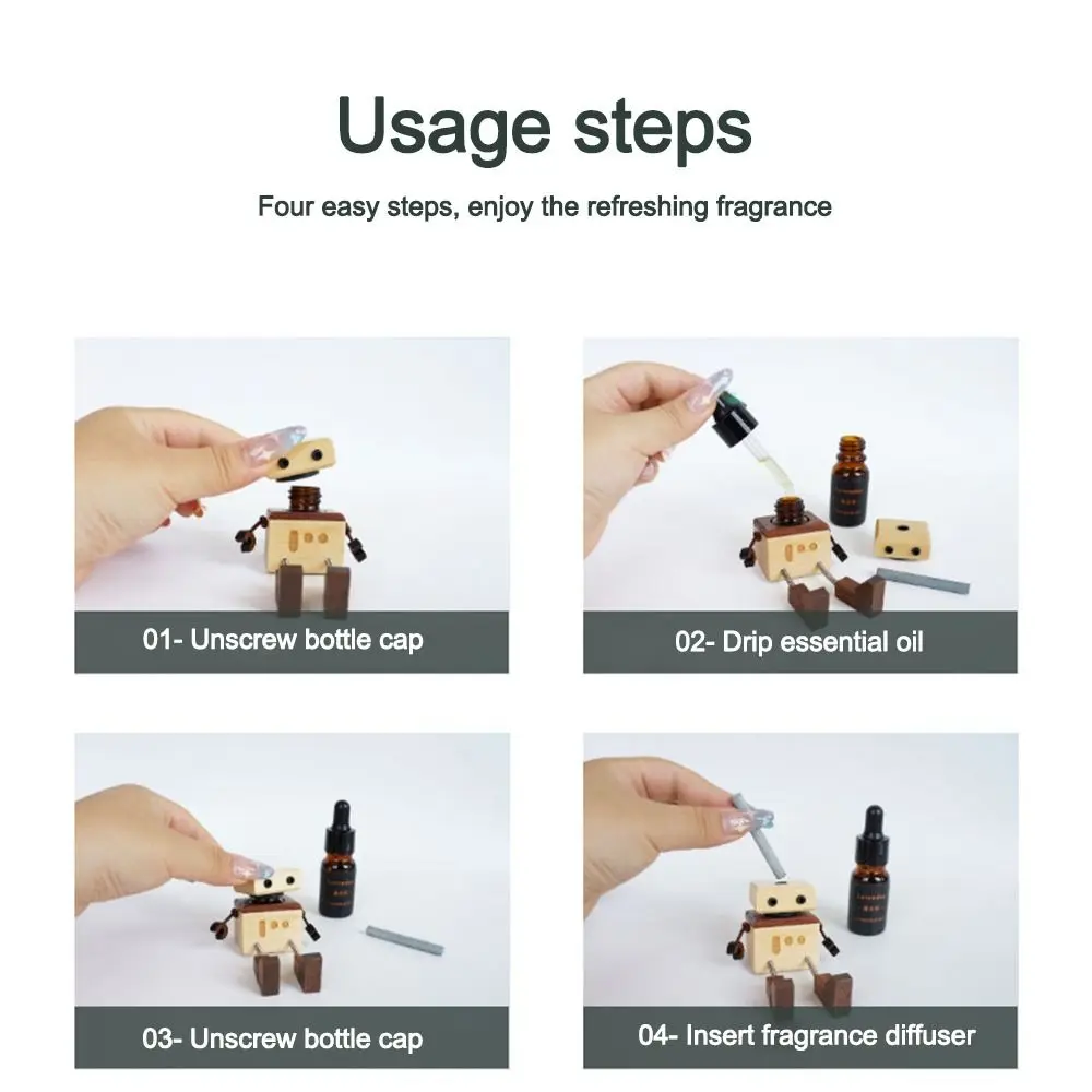 Creative Cartoon Shaking Wooden Man Figurine Reusable Partable Robot Diffuser Shaking Feet Wooden Doll Car Accessories