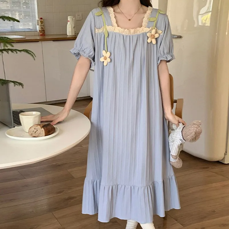 Pass-time pajamas women short-sleeved summer thin cute character comfortable pajama one-piece home wear (built-in pad) OP1847