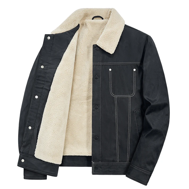 

Male Cotton Jackets Winter Men's Fleece Jacket Padded Warm Loose Parka Coat New Suede Short Jacket Man Solid Zip Windbreaker
