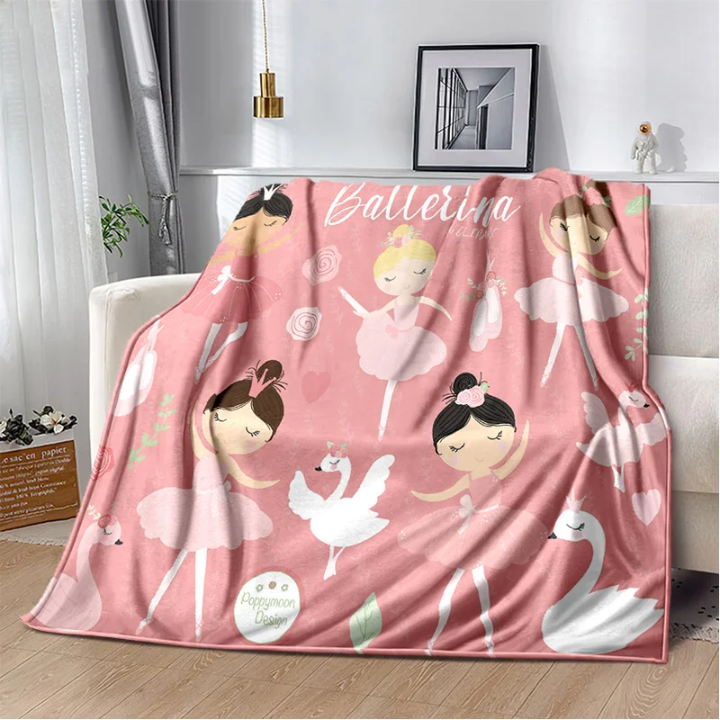 3D Cute Ballet Girl Ballerina Fairy Cartoon Blanket,Flannel Blanket Throw Blanket,Blanket for Home Living Room Bedroom Sofa Kids