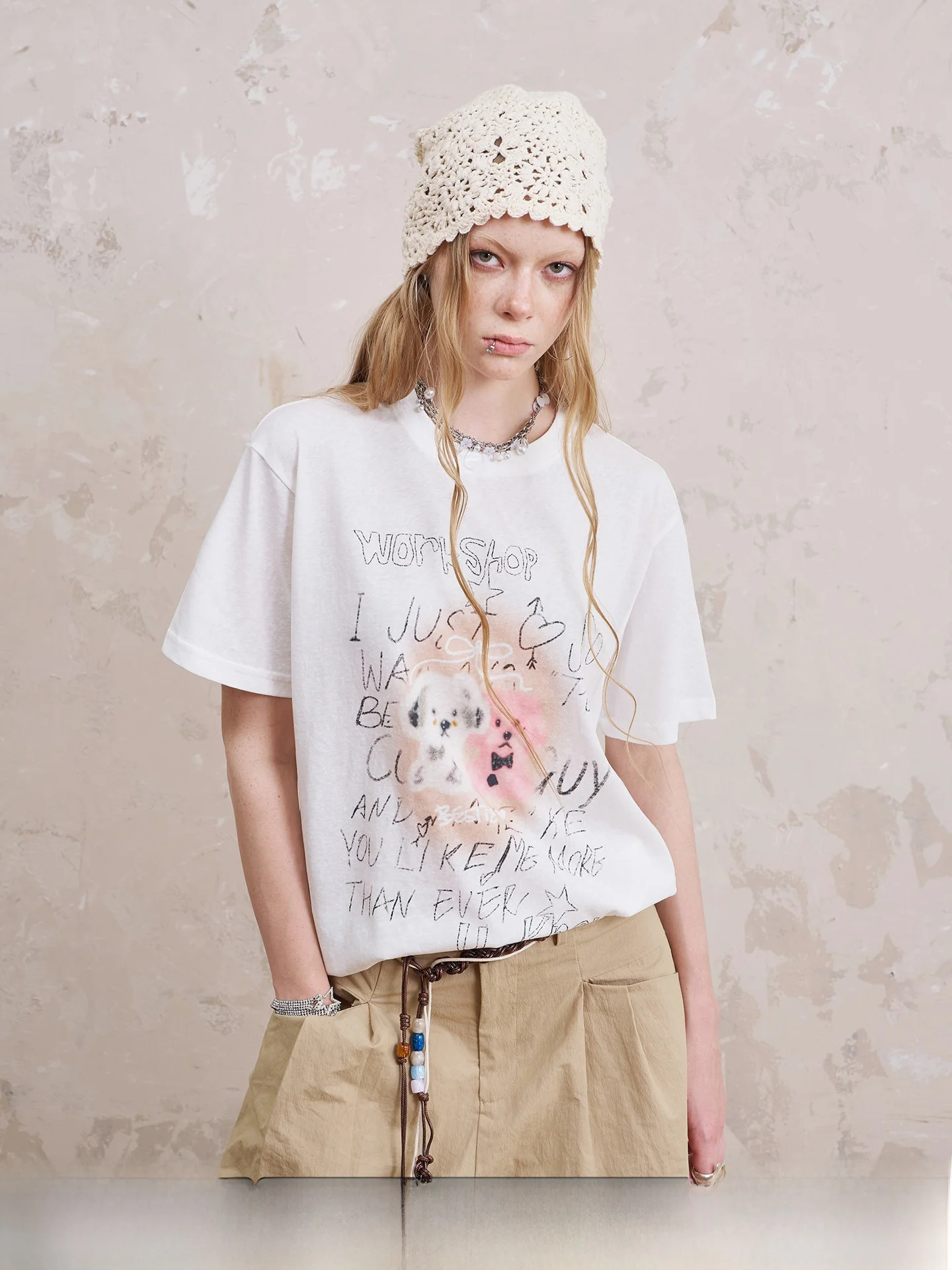 

DIDDI MODA Повседневная удобная футболка с коротким рукавом для женщин, летняя модная футболка с мультяшным рисунком собаки, милый топ с объемными рукавами