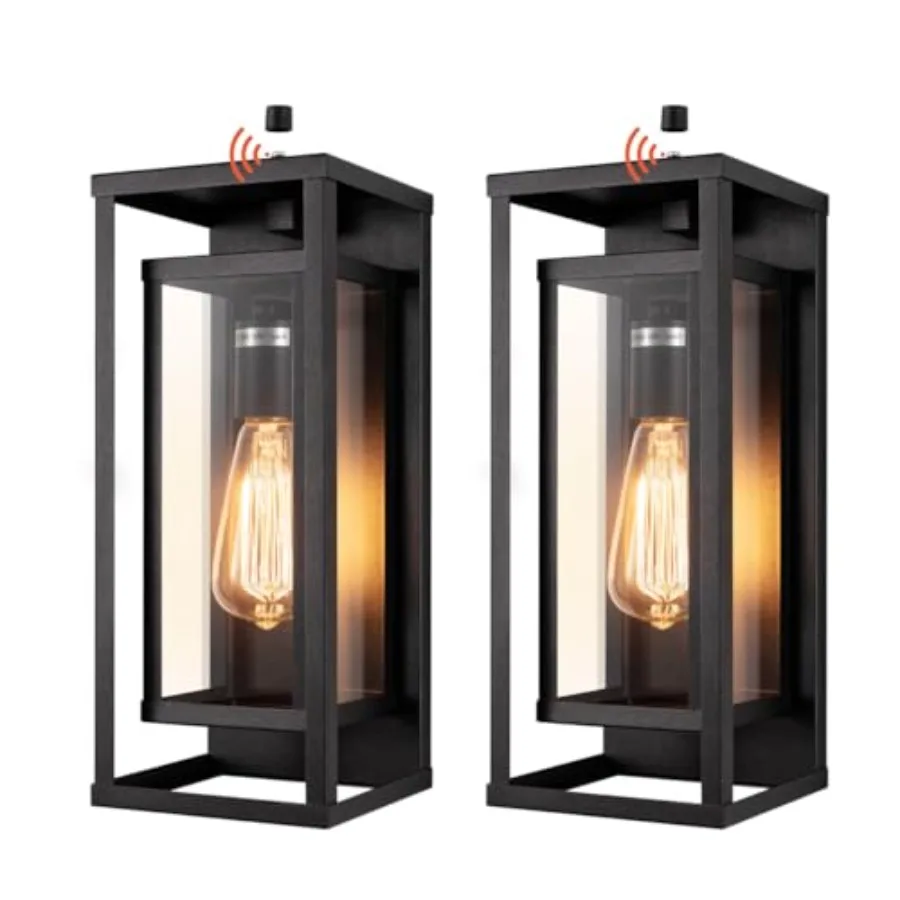 

4" Dusk to Dawn Outdoor Wall Sconce Light in Matte Black Rectangular Metal Frame and Clear Glass Shade Waterproof Porch Light P
