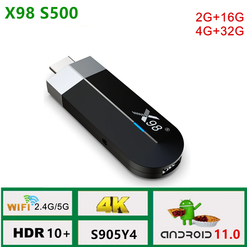 

New X98 S500 TV Stick Android 11.0 TV Dongle Amlogic S905Y4 4GB 32GB 2.4G/5G Wifi BT4.X H.265 HDR 10+ 4K AV1 TV BOX Media Player