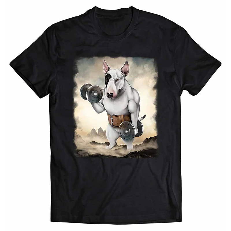 Funny Bull Terrier Dog Cotton T-Shirts Animal Print Men Women Short Sleeve T Shirt Oversized Harajuku Unisex Tees Tops Clothing