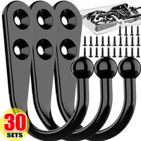 30/1set Heavy Duty Wall Mounted Hook Alloy Hanging Hooks with Screws for Kitchen Bathroom Towel Bags Robe Caps Storage Racks