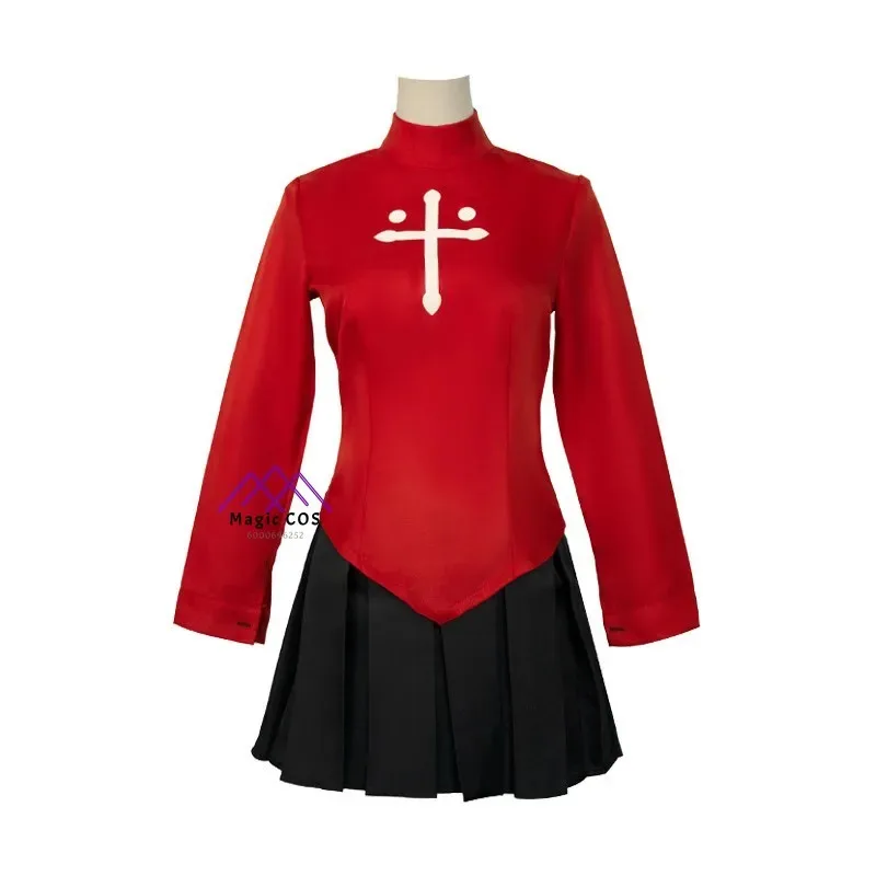 أنيمي مصير البقاء ليلة Tohsaka رين تأثيري حلي شعر مستعار طويل أحمر أسود تنورة مجموعة للنساء كرنفال البدلة لعب الأدوار فستان الهالوين