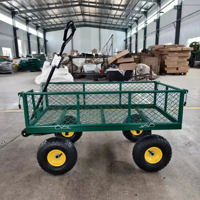 for 4 Wheeled Steel Cart Removable Mesh Platform Wheelbarrow with Customizable OEM Support for Shopping