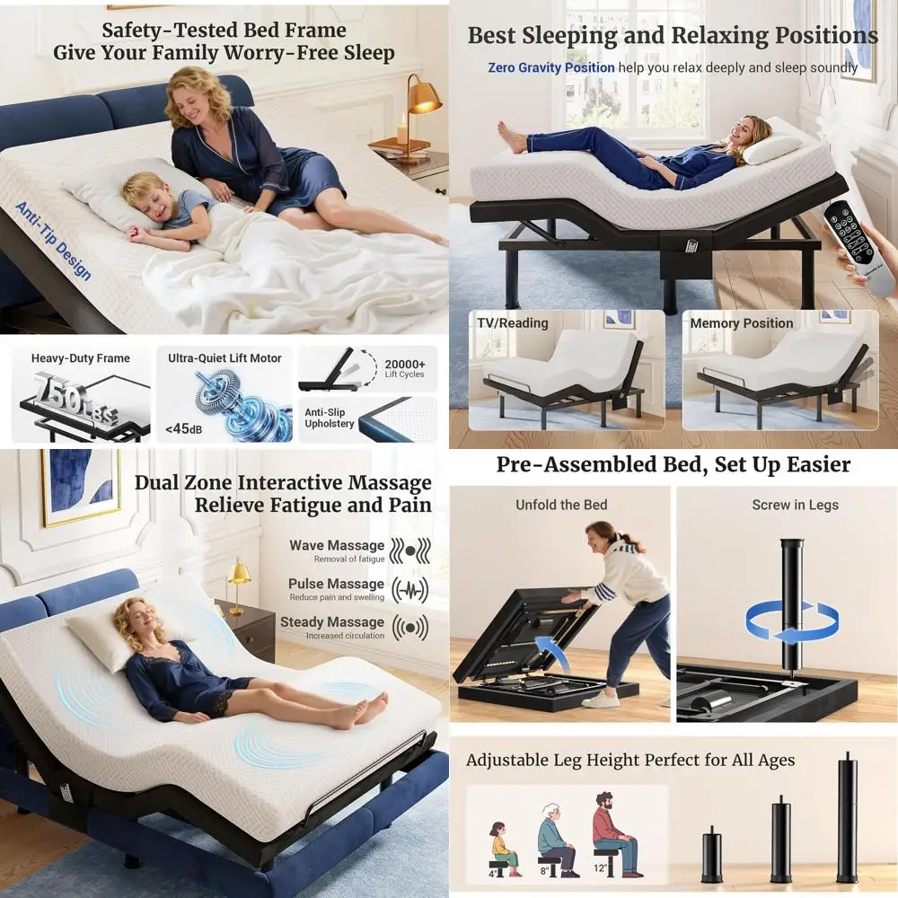 

Регулируемая кровать Tami T600, размер Twin XL, с пультом ДУ и массажем – синхронизируемые электрические основания для кроватей, нулевая гравитация, USB, боковая панель