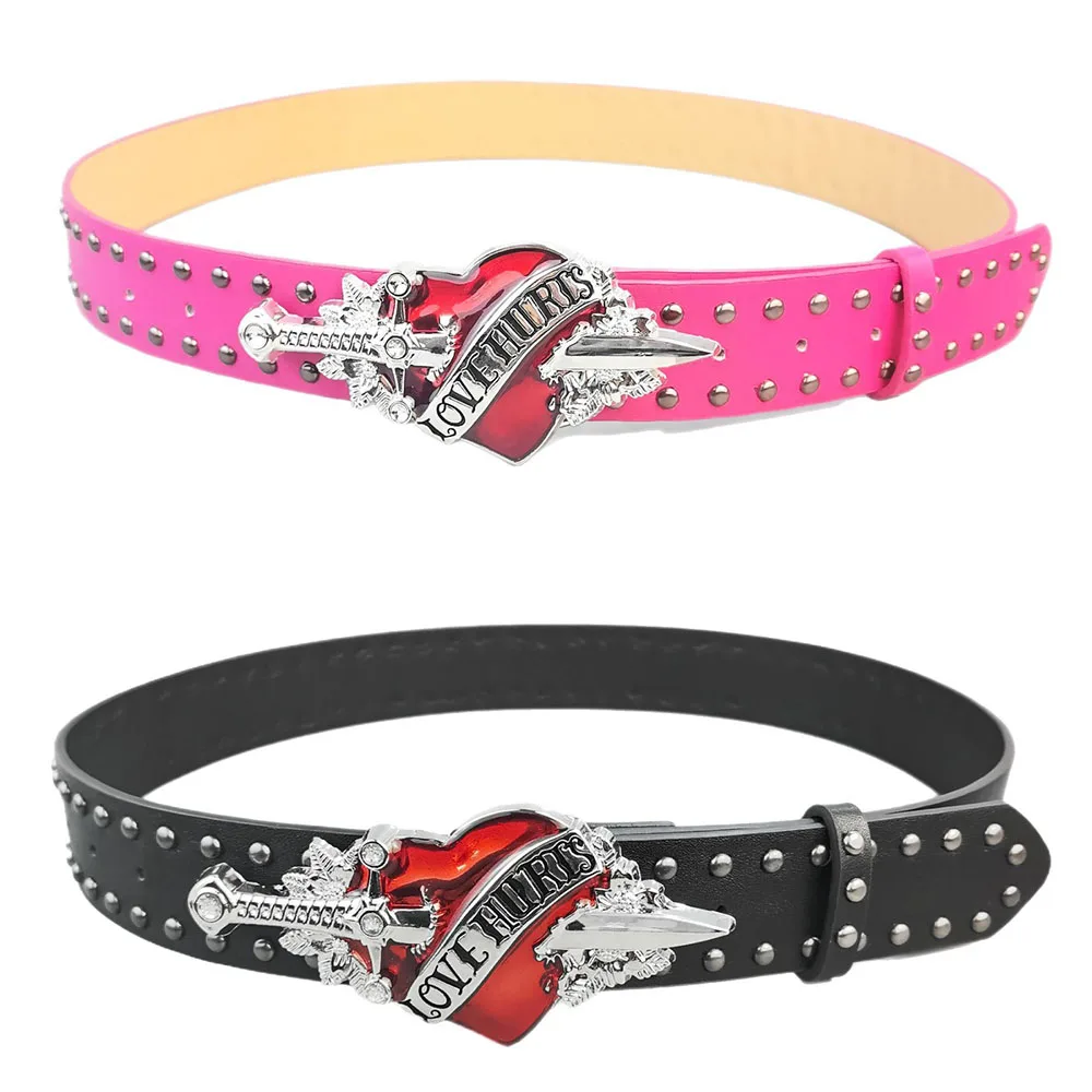 

Джинсовый ремень унисекс с мечом, красным сердцем, готический Y2k, модные ремни для женщин, дизайнерские роскошные черные заклепки, аксессуар в стиле панк, мужской ремень