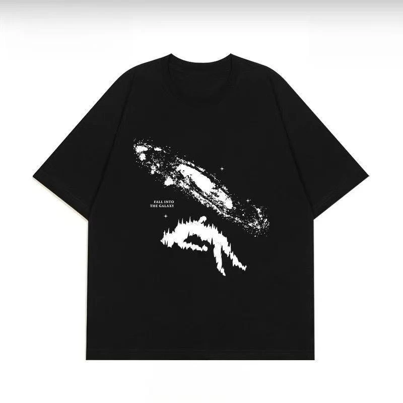 

Футболка из 100% хлопка Impression Abstraite Niche Design Basique Polyvalent À Manches Courtes Pour Hommes Été Américain