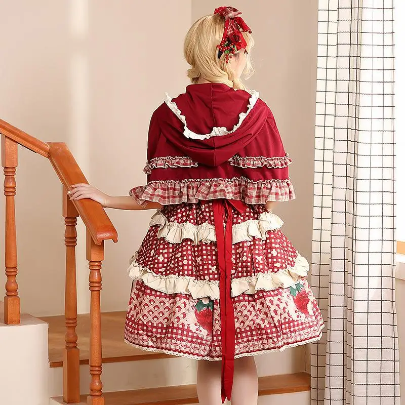 loween Petit chaperon rouge tenue Lolita Stberry Berry Plaid ensemble ethnique scène Costume traditionnel chinois femmes Cl...