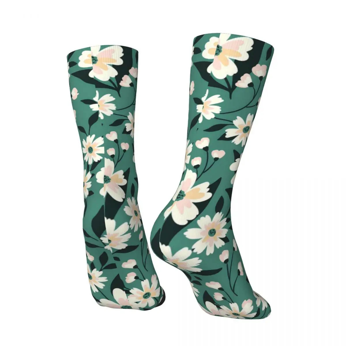 Calcetines con estampado de margaritas blancas, medias florales de pradera de otoño, calcetines informales suaves y transpirables para correr, calcetines antibacterianos