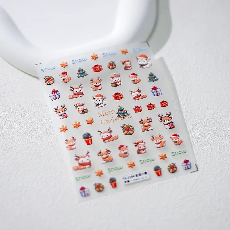 5d novo artesanato etiqueta do prego de alta qualidade bonito adesivo design tridimensional natal veados decoração da arte do prego adesivo