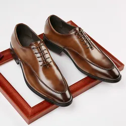 2025 Business Men Shoes Classic Leather Formal Dress Shoes For Men Breathable Pointed Toe Office Wedding Shoes Mens Oxford Shoes