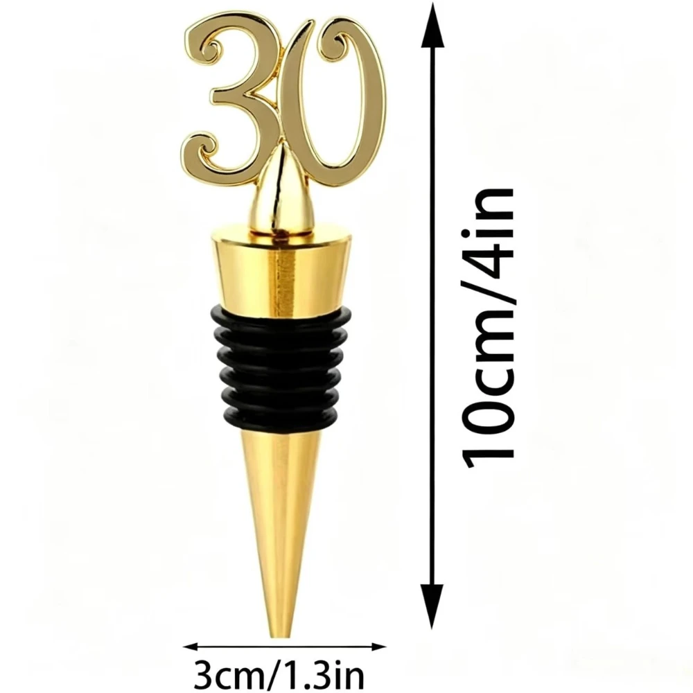 2pcs Number 30 Bottle Stopper, 30th Birthday Party Gifts For Guests, Golden Metal Red Wine Stopper, Wine Bottle Cork