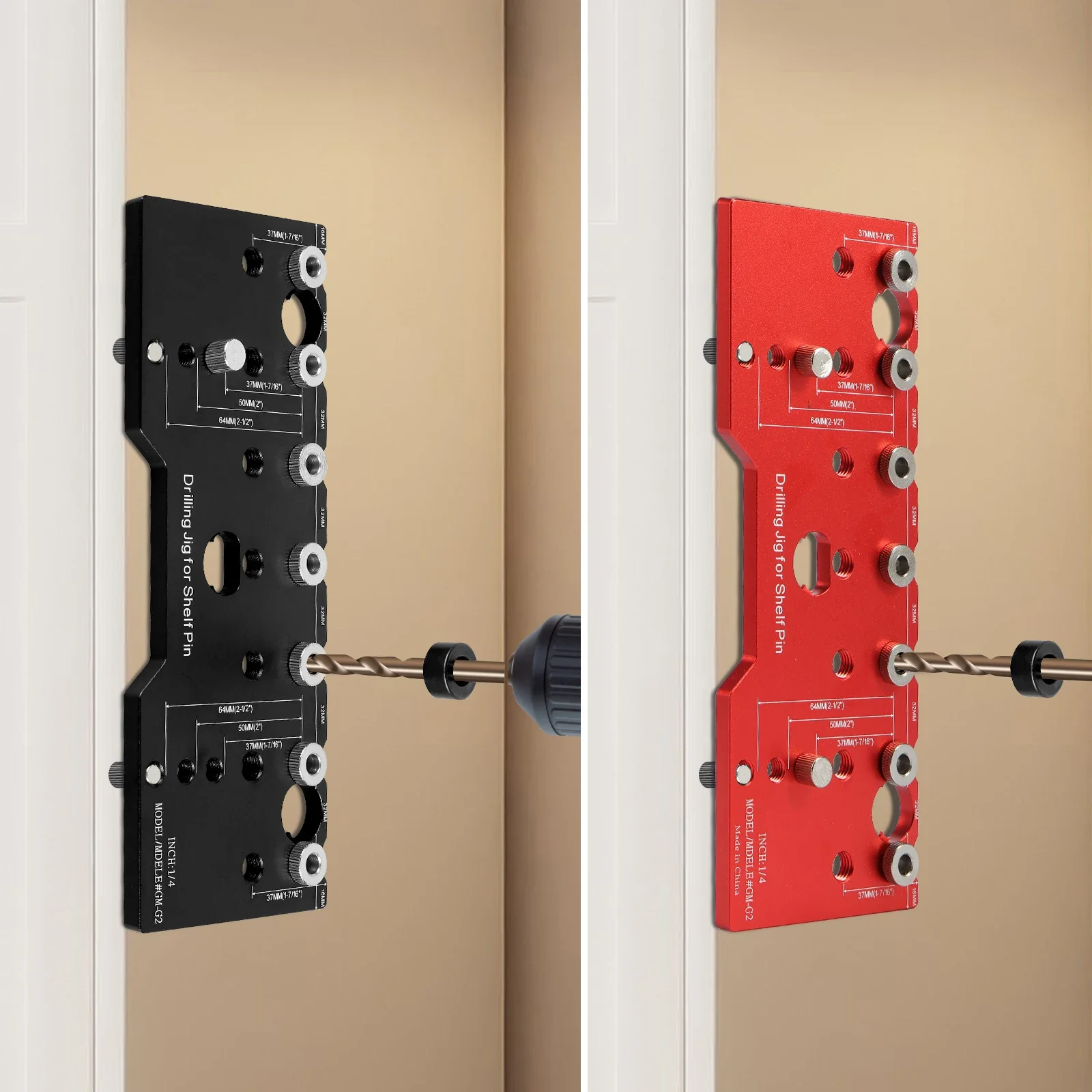 

1 Set 1/4 Inch 5mm luminum Pocket Hole Jig Kit Shelf Pin Drilling Guide Jig 32mm Spacing Woodworking Straight Hole Drilling Jig