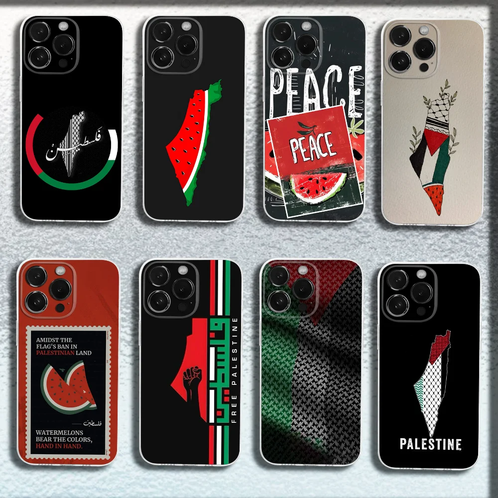

P-Palestine-es-F-Flag MAP Phone Case For iPhone 16,15,14,13,12,11 Plus,Pro,Max,XR,XS,X,Plus,SE,Mini Transparent Soft Cover