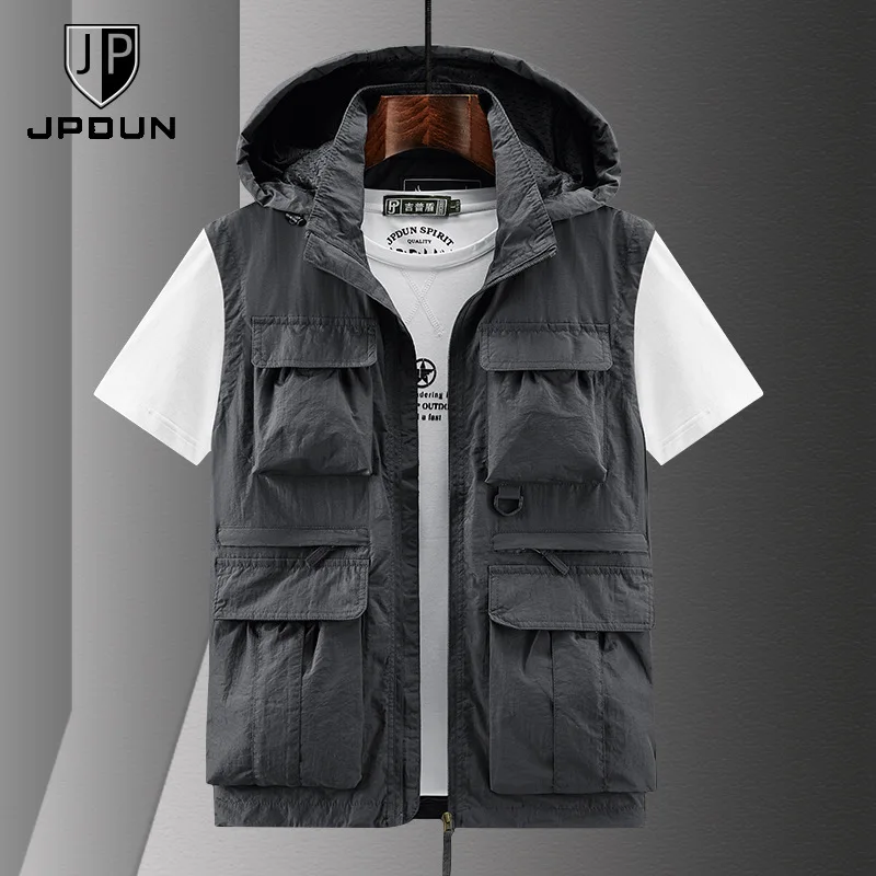 M-6XL الرجال مقنعين خفيفة الوزن سترة لصيد السمك للجنسين جيوب متعددة أكمام ملابس العمل في الهواء الطلق المشي لمسافات طويلة سترة MuжСыыыЛЕты VT-373