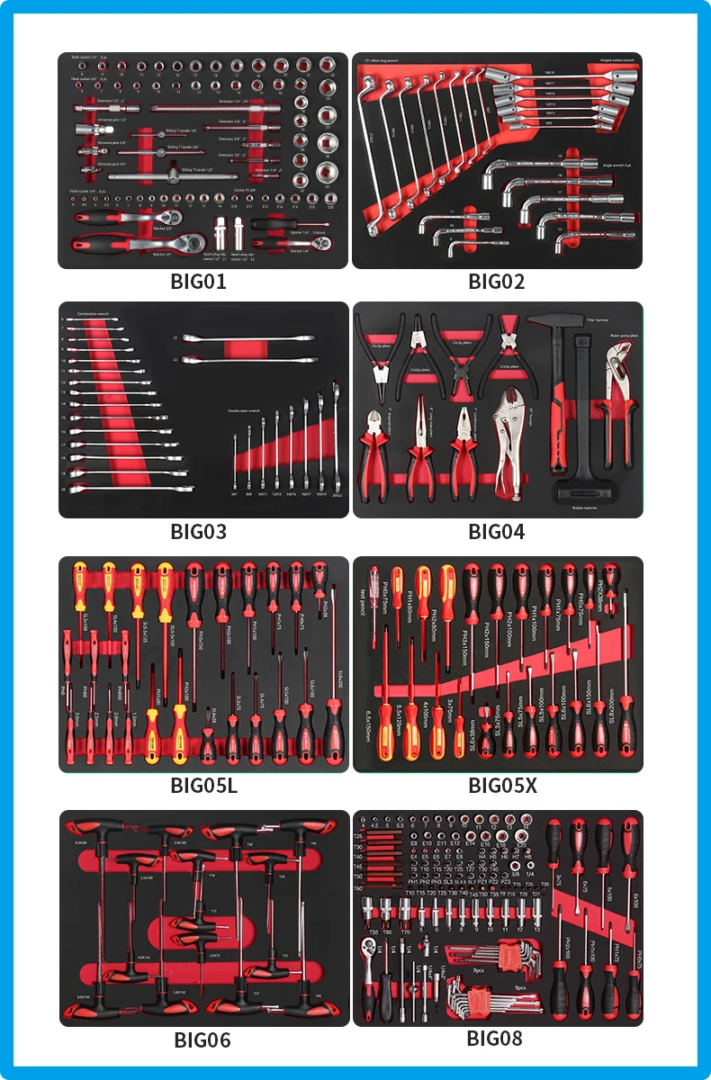 Hardware Tool Set for Mobile Tool Carts with Drawer Tanks Storm BIG Series Combination Lining