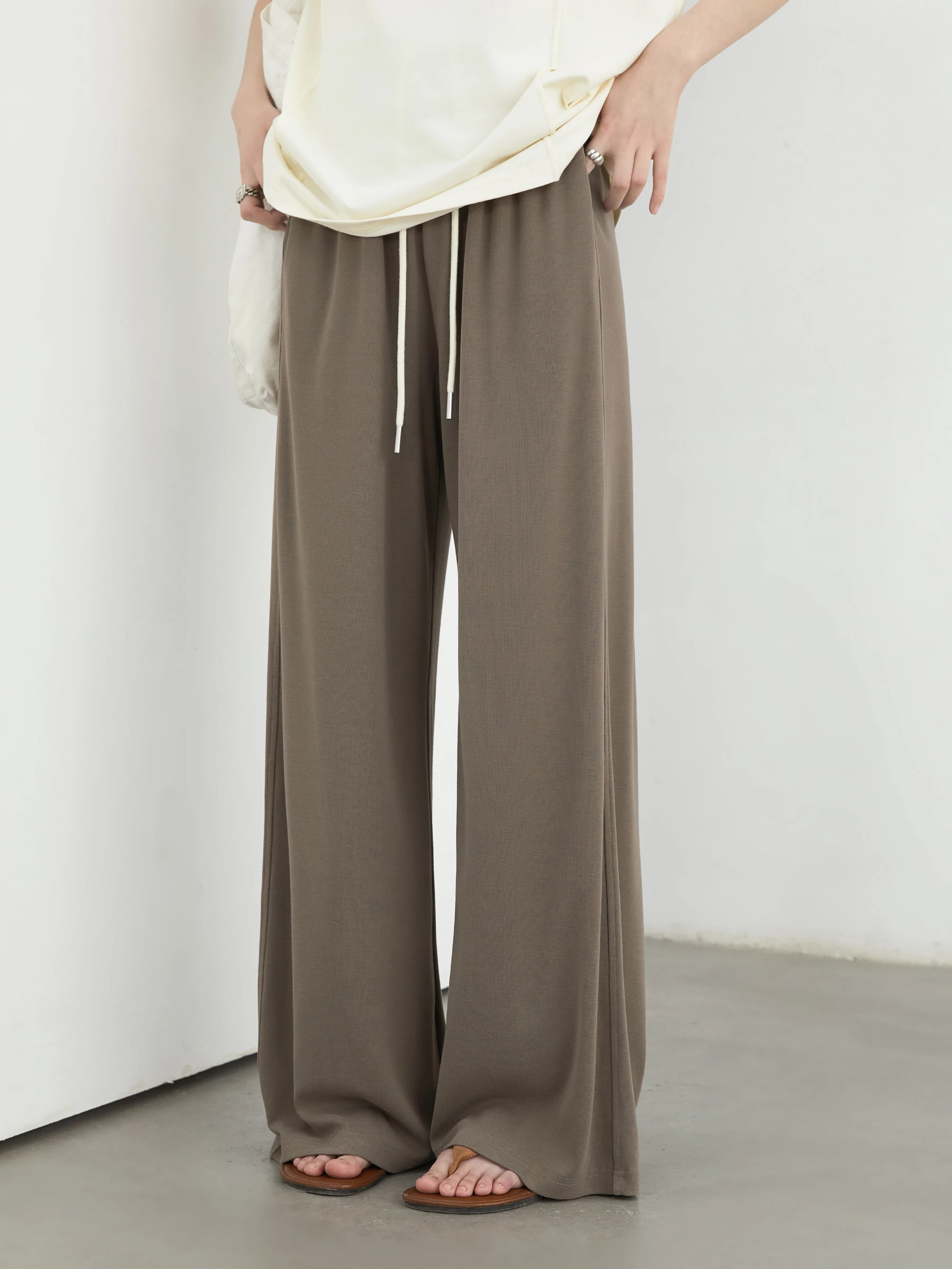 CHIC VEN Damskie spodnie Casual Luźne Spodnie z wysokim stanem ze sznurkiem Elastyczne spodnie z szerokimi nogawkami Damskie spodnie na całej długości Lato 2025