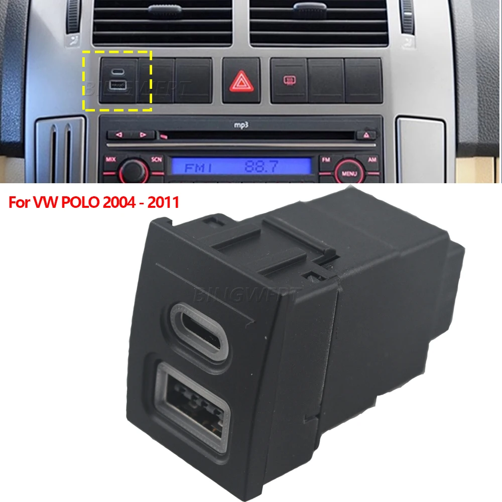 Ładowarka samochodowa USB PD Quick Charge QC3.0 Adapter do ładowania telefonu Przycisk gniazda do VW Volkswagen POLO 2004 - 2011