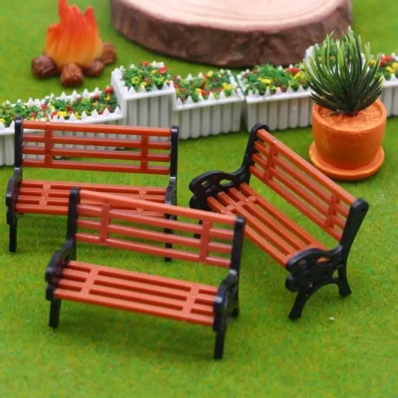 Mini Bench Chair Figurines Smooth Surface PVC Crafts Mini Garden Decor for Micro Landscape DIY Window Sill Decor