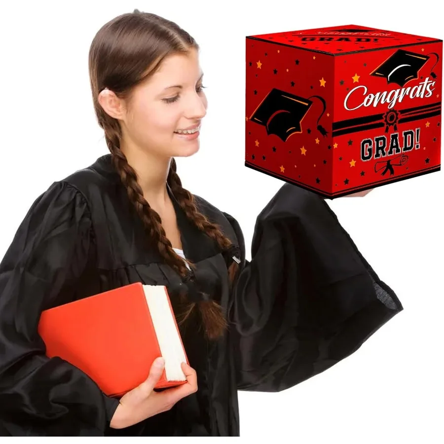 Red Graduation Card Box 2025 Modern Foldable Card Box Holder for College High School Graduation Party Decorations Class of 2025