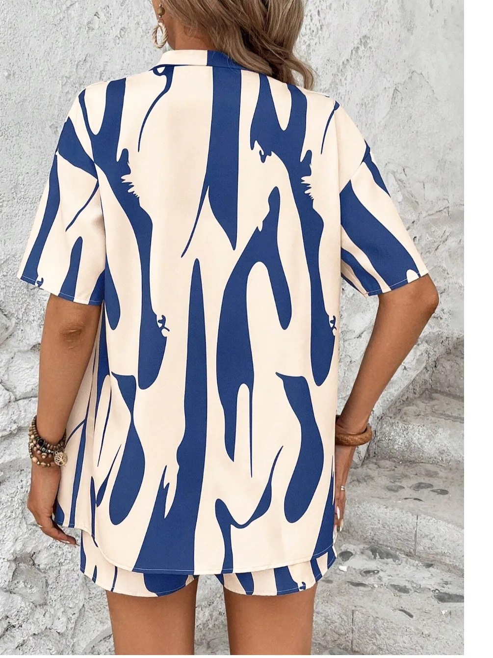 Zomer Willekeurige print ort Sve Open vest Elastische taille orts Tweedelige set Strand Dagelijks Dames Faion Polyester Materiaal