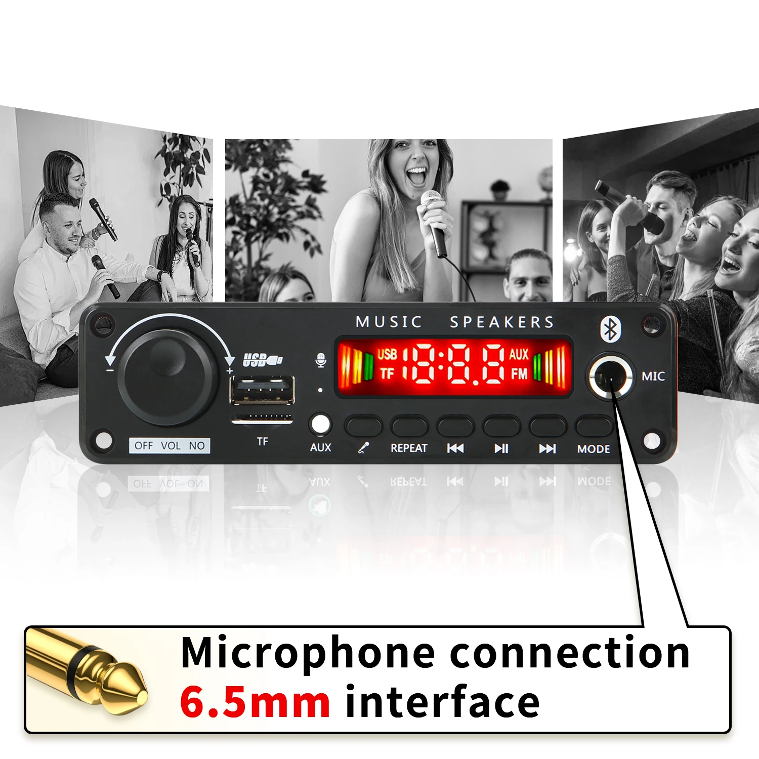 50 واط 18 فولت مكبر للصوت بلوتوث 5.0 MP3/WAV لوحة فك التشفير - نظام صوت السيارة Hi-Fi مع ميكروفون 6.5 ملم، FM/USB/TF وكسب قابل للتعديل