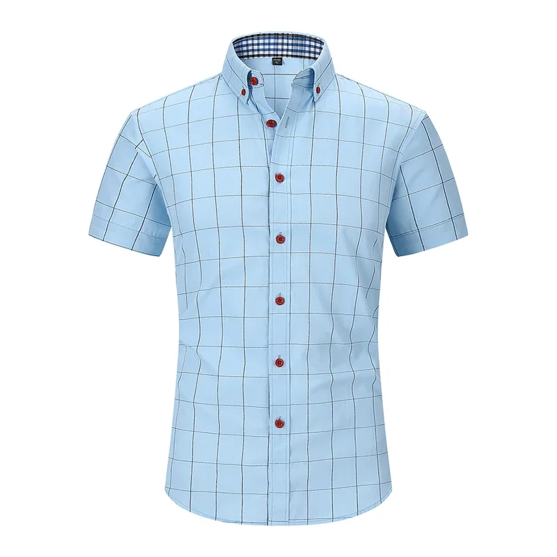 Short-sleeved Plaid Shirt Men's Summer New Breathable Fashion Casual Business Shirt Comfortable Male Brand Slim Shirt