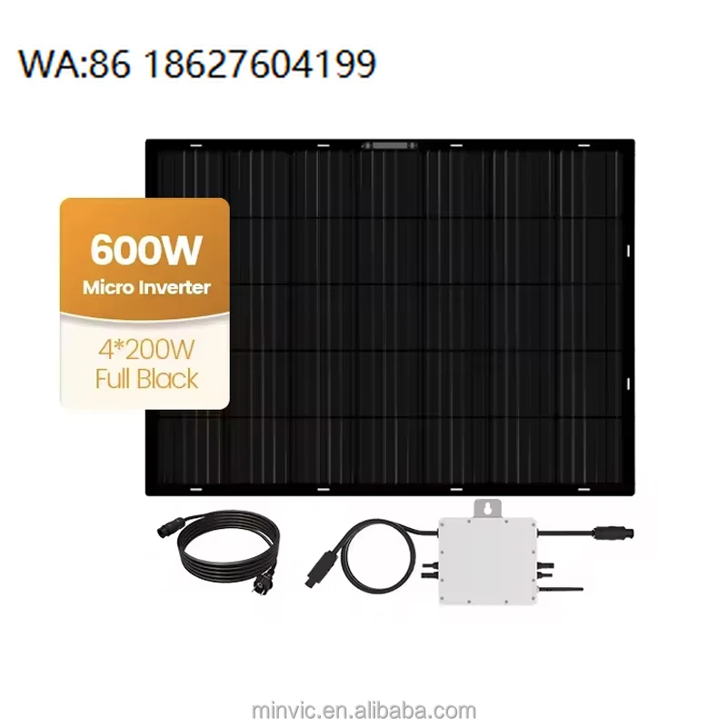 600W Balcony Solar Solution Micro Inverter Integrated All Black 400W Solar Panel Balcony PV System Home Use Solar Kit