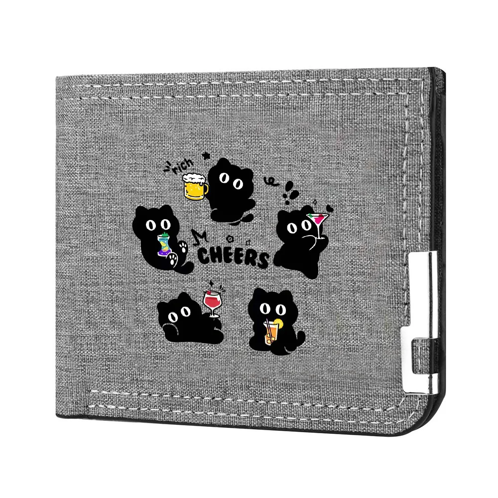 Männer Brieftasche Cartoon Nette Katze Muster Tragbare Leinwand Material Student Zipper Münzfach Brieftasche
