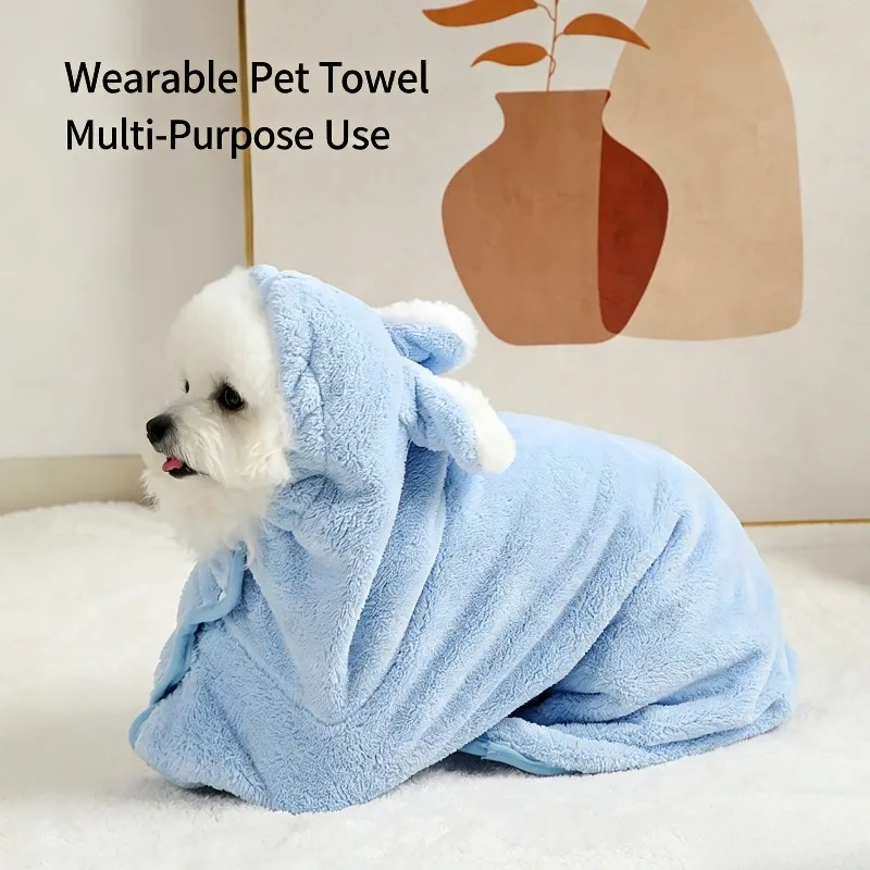 Pet Hooded Bath Robe Quick Drying Absorbent Bath Towel Soft Plush Bathrobe For Small Medium Large Dogs Cats