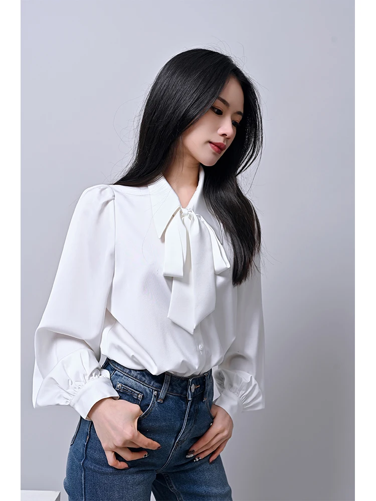 

Ele White Long Sve Women's irt Autumn New Design Commute Sle Slim Fit irt Floral Studio Women's Premium Clothing