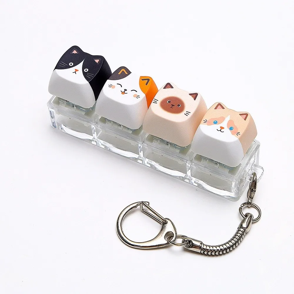 Cute Cat Keyboard Fidget 4 Keys Creative Design Keycap Keyring Finger Button Kawaii Mechanical Keyboard Keychain