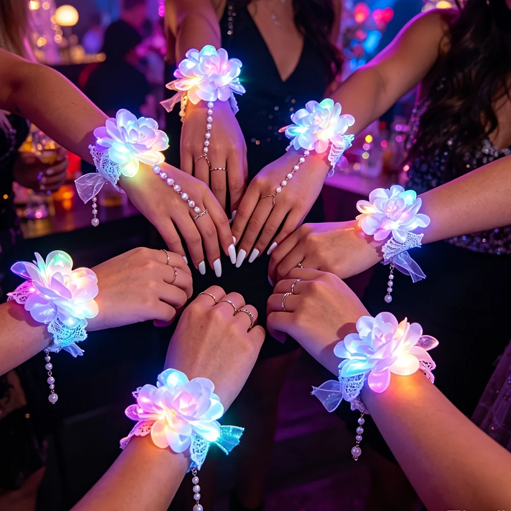 Juego de 8 pulseras luminosas de perlas, conjunto de accesorios para atuendos de mujer, 3 modos luminosos, muy adecuado para atuendos de mujer, fiestas, reuniones y actividades al aire libre, accesorios para días festivos, cumpleaños, etc.