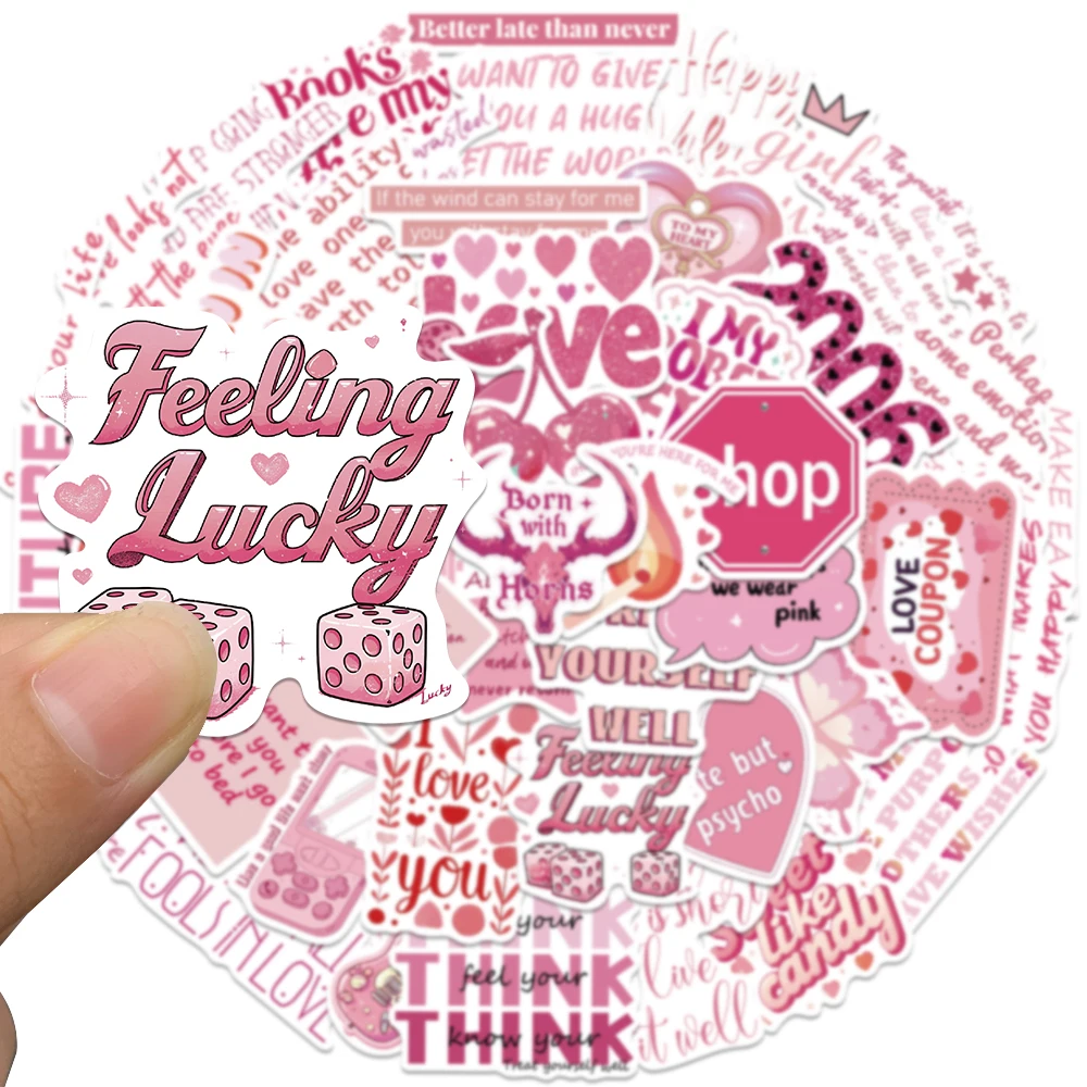 50pcs Pink Romantic Quotes Sticker For Phone Laptop Luggage Skateboard Fridge Bicycle Helmet Decoration Decal Sticker Gift Toy