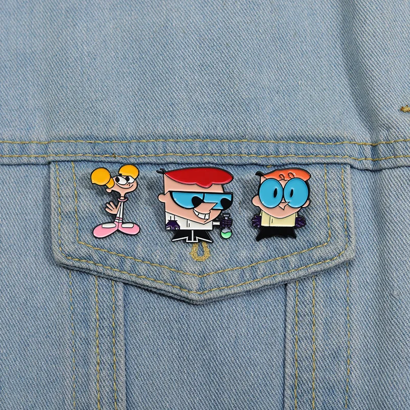 Broche de alfinetes temáticos do laboratório de dexter dos desenhos animados anime menino dexter e sua irmã tuti figura emblema esmalte cosplay adereços alfinetes de lapela joias