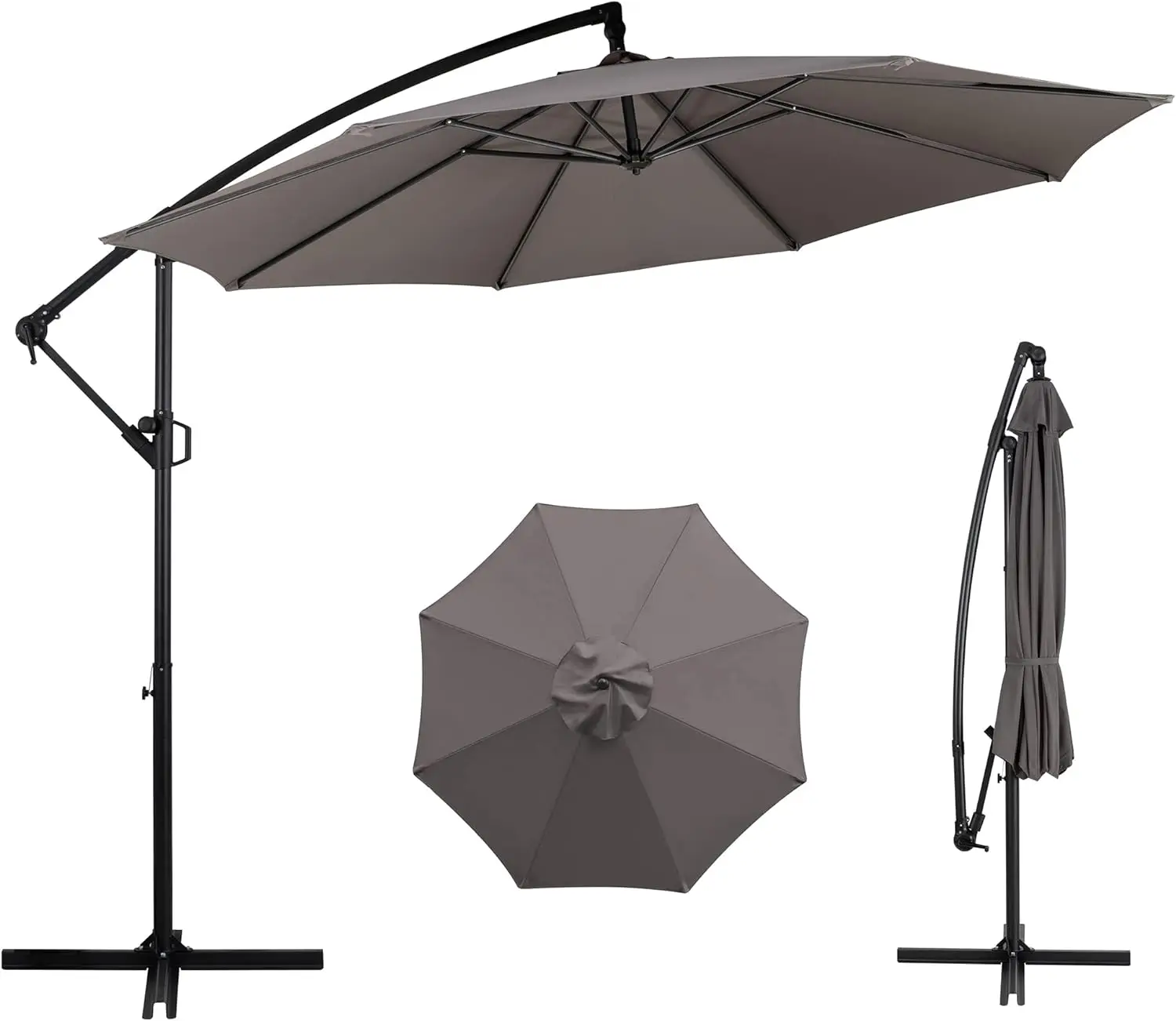 

Patio Offset Umbrella w/Easy Tilt Adjustment,Crank and Cross Base, Outdoor Cantilever Hanging with 8 Ribs Waterproof Canopy