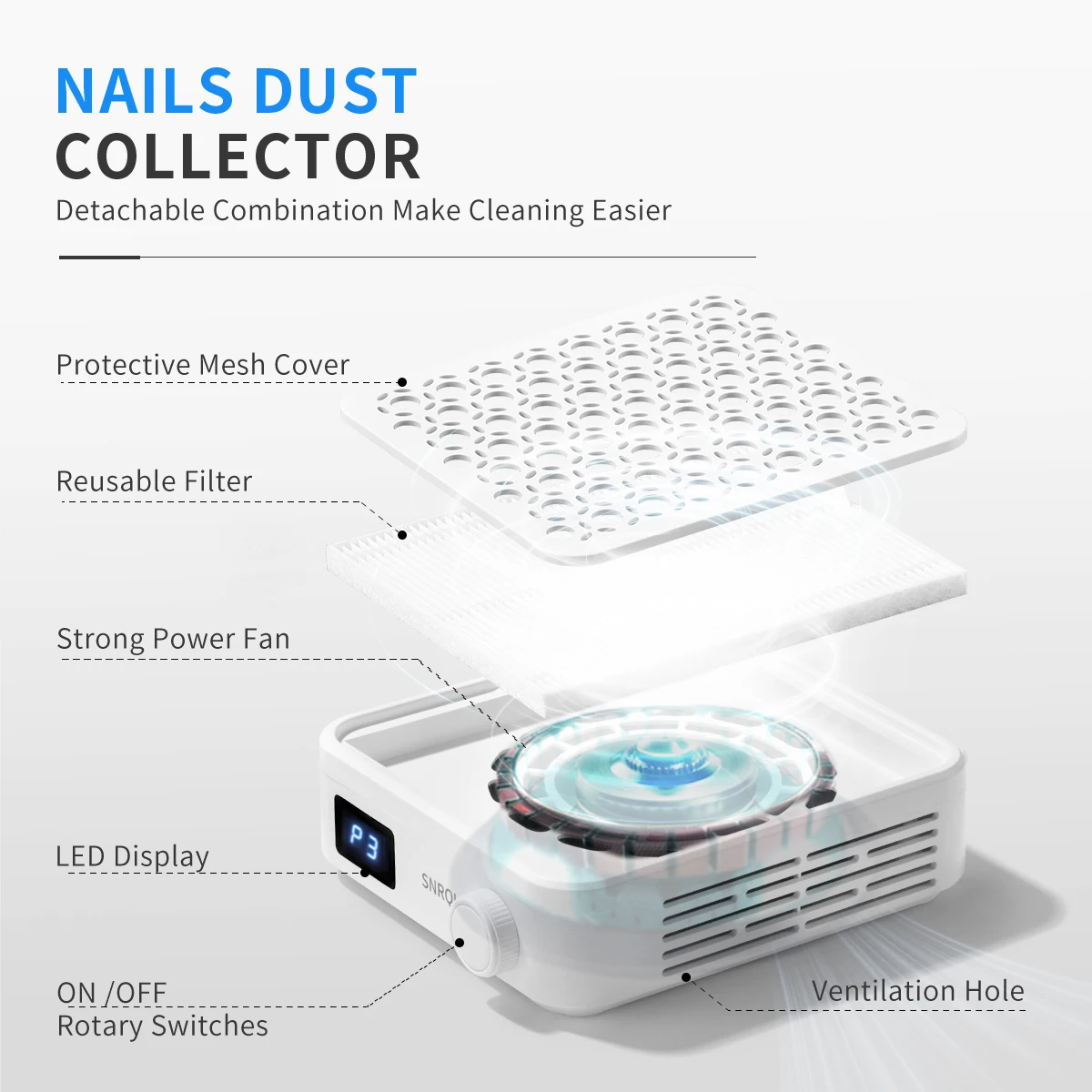 Turbine Brushless Nail Dust Collector 3800RPM Vacuum with 10 Filter Papers & Dust Brush Mini Vacuum Nail fan Dust Collector