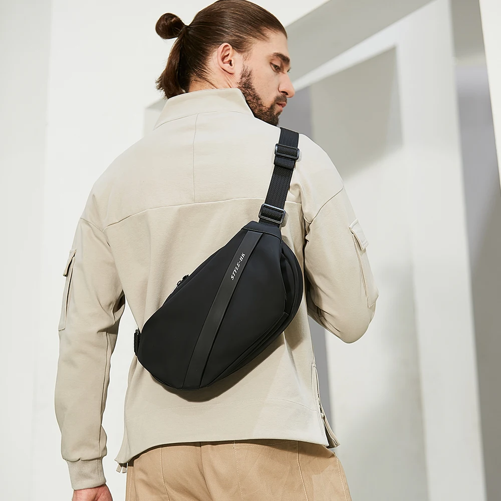 HcanKcan-Bolso cruzado multifunción de lujo para hombre, bolsa de hombro negra, resistente al agua, a la moda