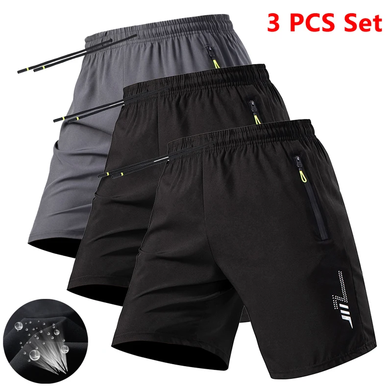 3 Pieces Quick Dry Workout Training Fitness Shorts Men Running Jogging Short Pants Men Gym Sports Shorts Summer Breathable Short