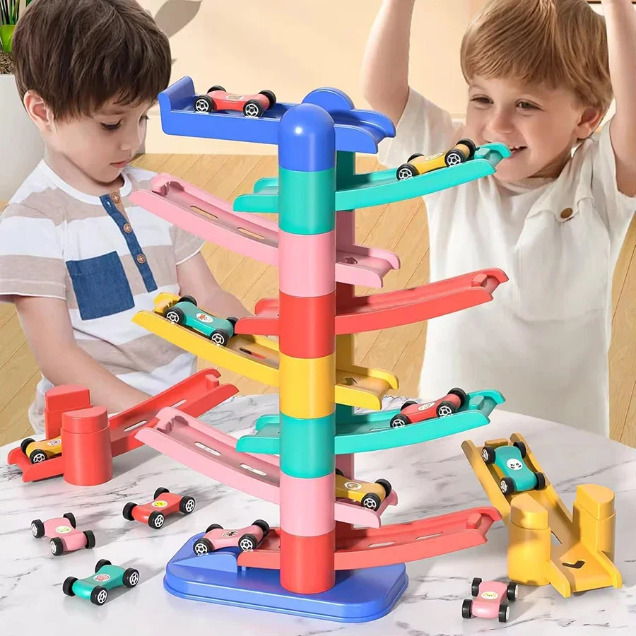 Children's Games Gliding Track Car 2 to 5 Years Inertia Toy Multi Layer Cartoon Puzzle Slide Car Roller Coaster Racing Toys