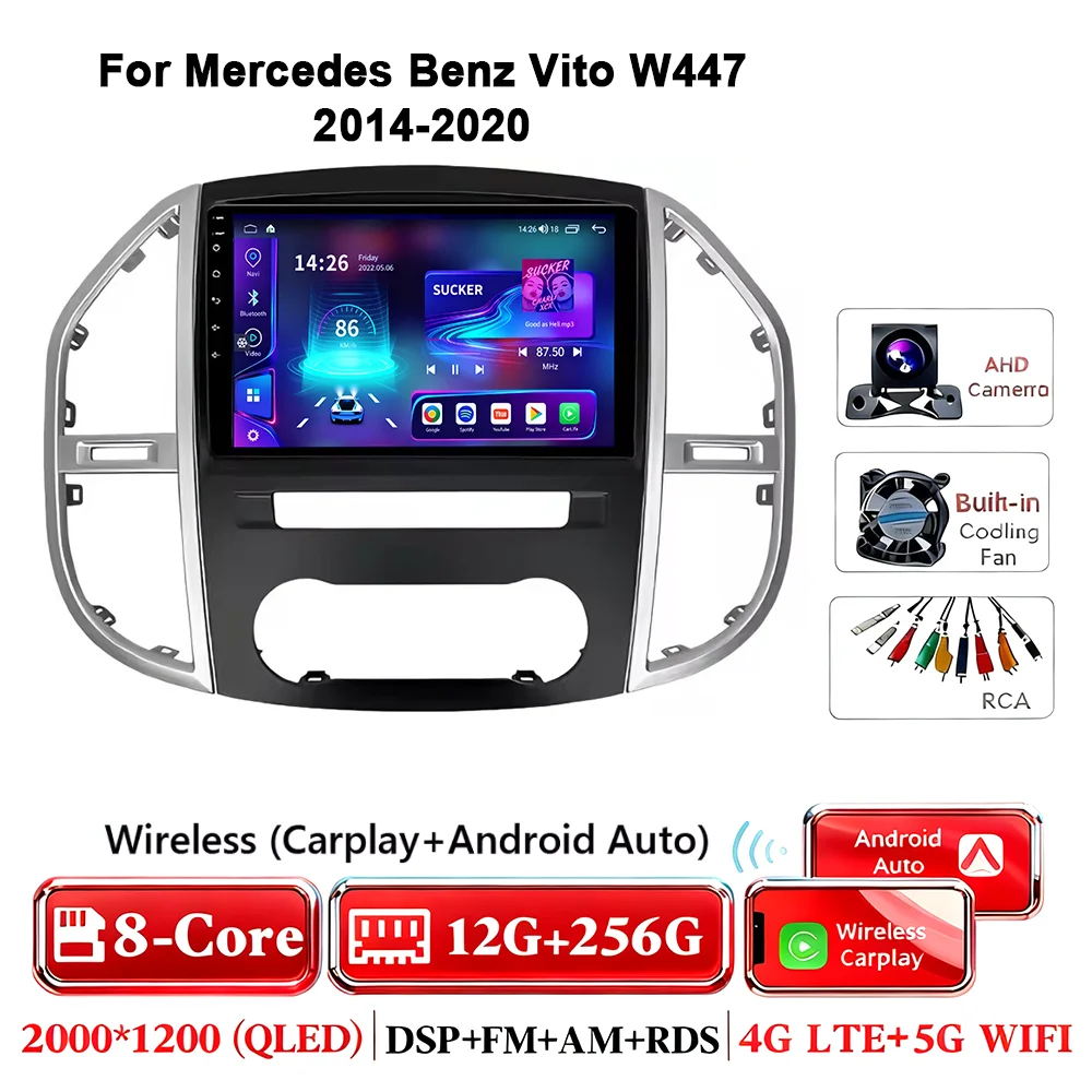 Android 17 autoradio voor Mercedes Benz Vito 3 W447 2014-2020 2K QLED Android multimediaspeler 4G stereo CarPlay head unit